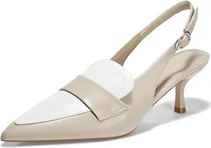 Coutgo Womens Pumps Slingback Kitten Heels Closed Pointed Toe Loafers Splicing Vintage Office Dress Shoes