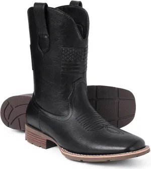 Cowboy Boots For Men - Mens Square Toe Western Boot With Flag, Faux Leather Booties, Botas Para Hombre Vaqueras Suitable For Concert, Daily, Wedding