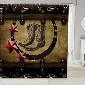 Cowgirl Boots Fabric Shower Curtain,Western Cowboy Hat Shower Curtain for Boys Kids Teens Rustic Farmhouse Bathroom Shower Curtain Sets 72" W X 72" L,Country Woodland Stars Bathroom Accessories