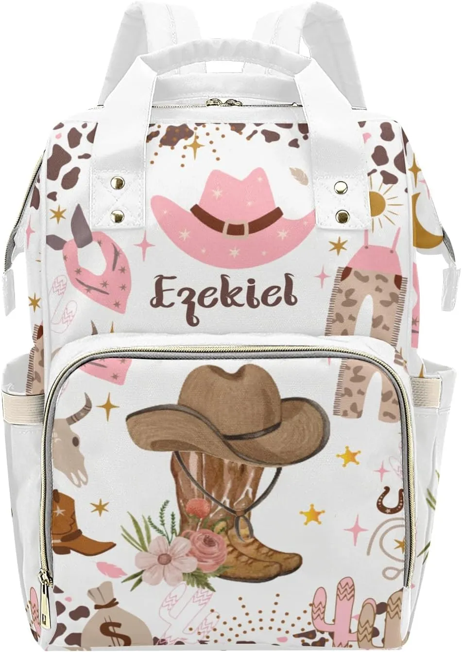 Cowgirl Boots Floral Wild Life Personalized Name Diaper Bag Backpack,Custom Travel DayPack for Nappy Mommy Bag Gift