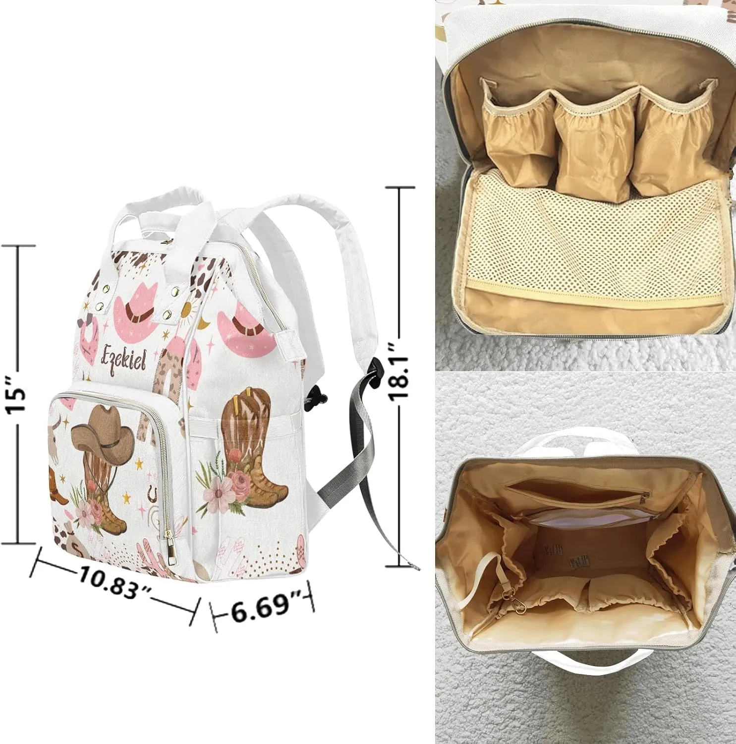 Cowgirl Boots Floral Wild Life Personalized Name Diaper Bag Backpack,Custom Travel DayPack for Nappy Mommy Bag Gift
