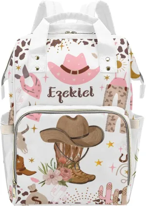 Cowgirl Boots Floral Wild Life Personalized Name Diaper Bag Backpack,Custom Travel DayPack for Nappy Mommy Bag Gift