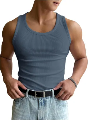 COZYEASE Men's Summer Tank Top Scoop Neck Workout Gym Muscle Tank T-Shirt Sleeveless Undershirt