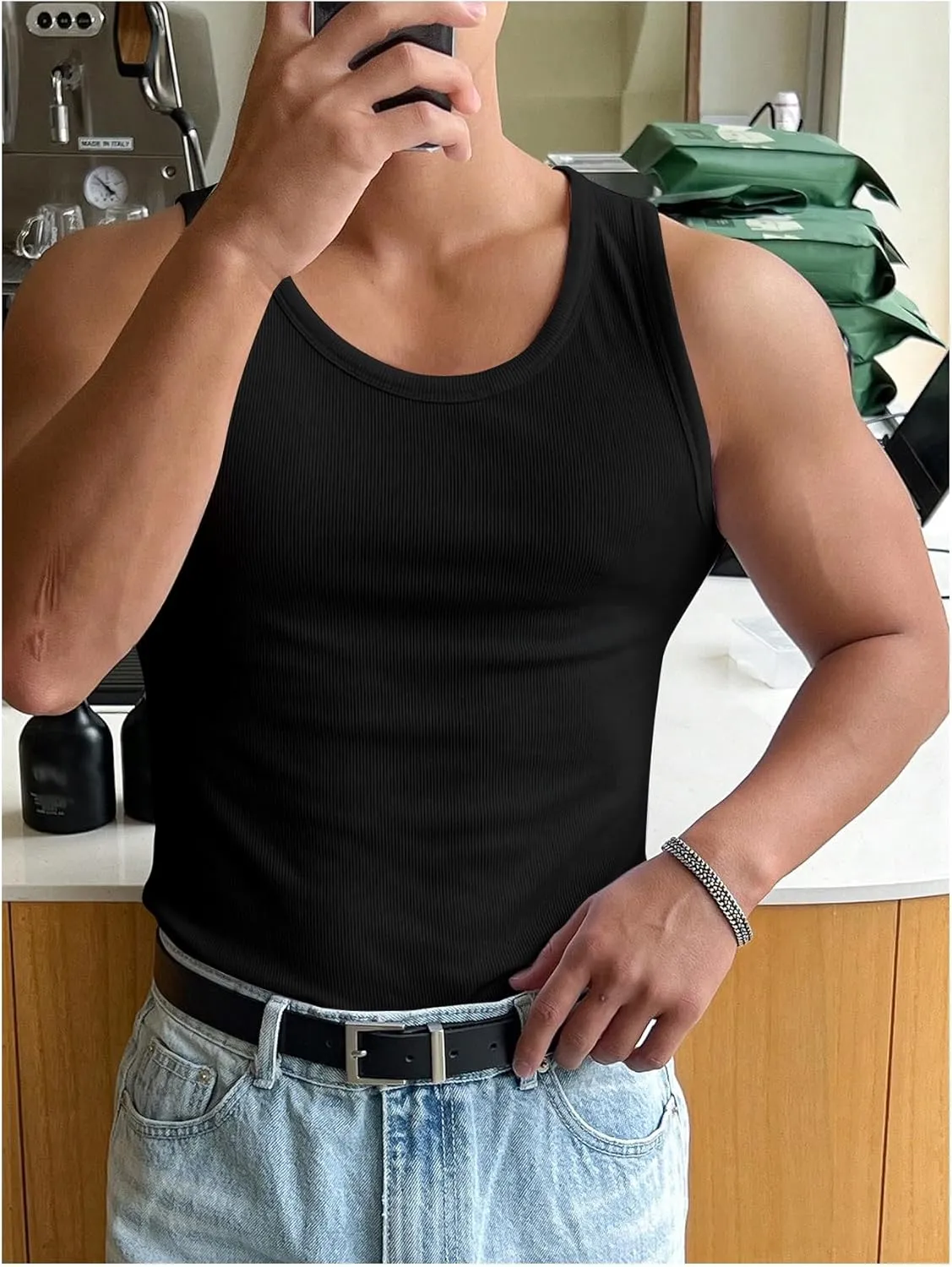 COZYEASE Men's Summer Tank Top Scoop Neck Workout Gym Muscle Tank T-Shirt Sleeveless Undershirt