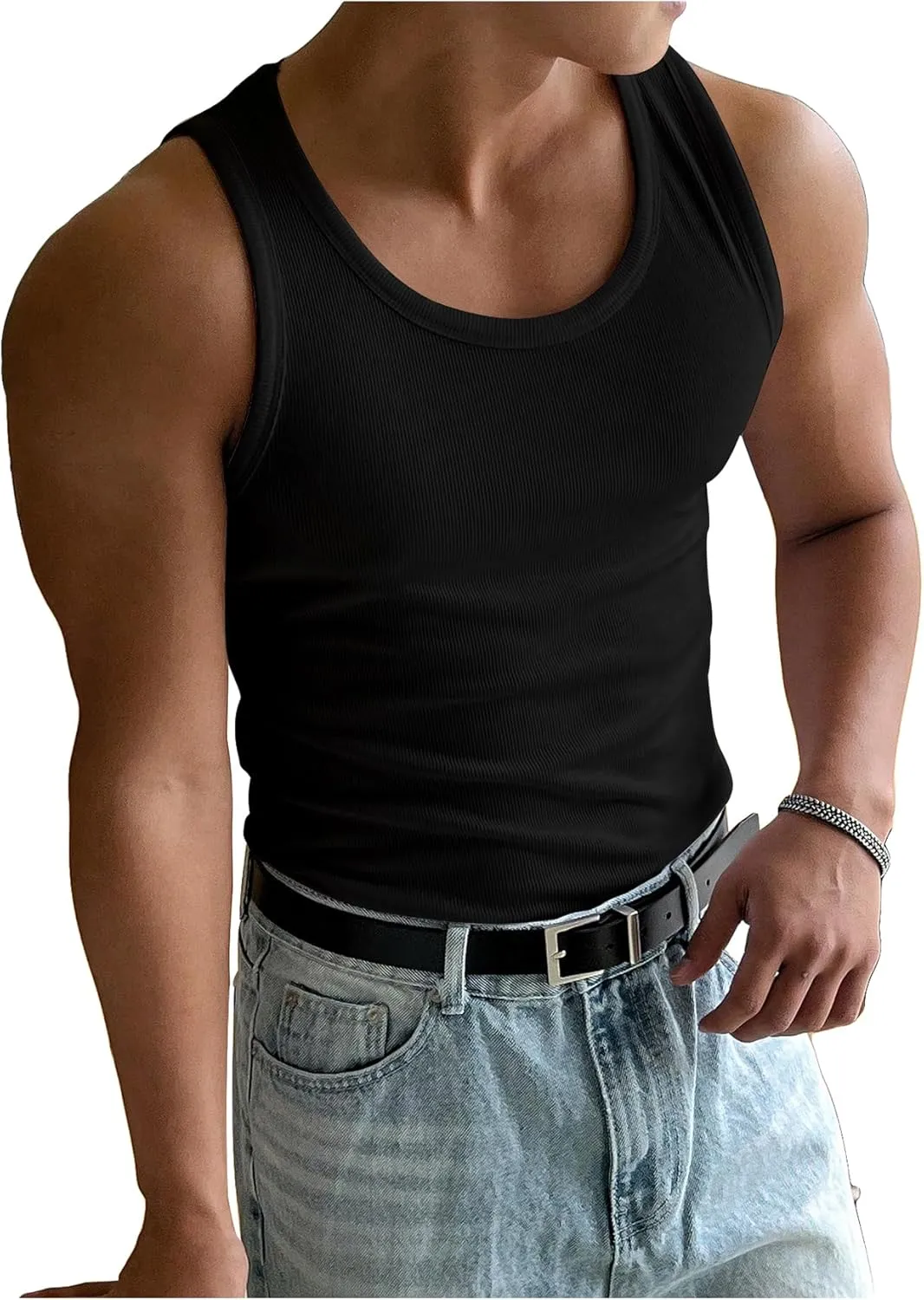 COZYEASE Men's Summer Tank Top Scoop Neck Workout Gym Muscle Tank T-Shirt Sleeveless Undershirt