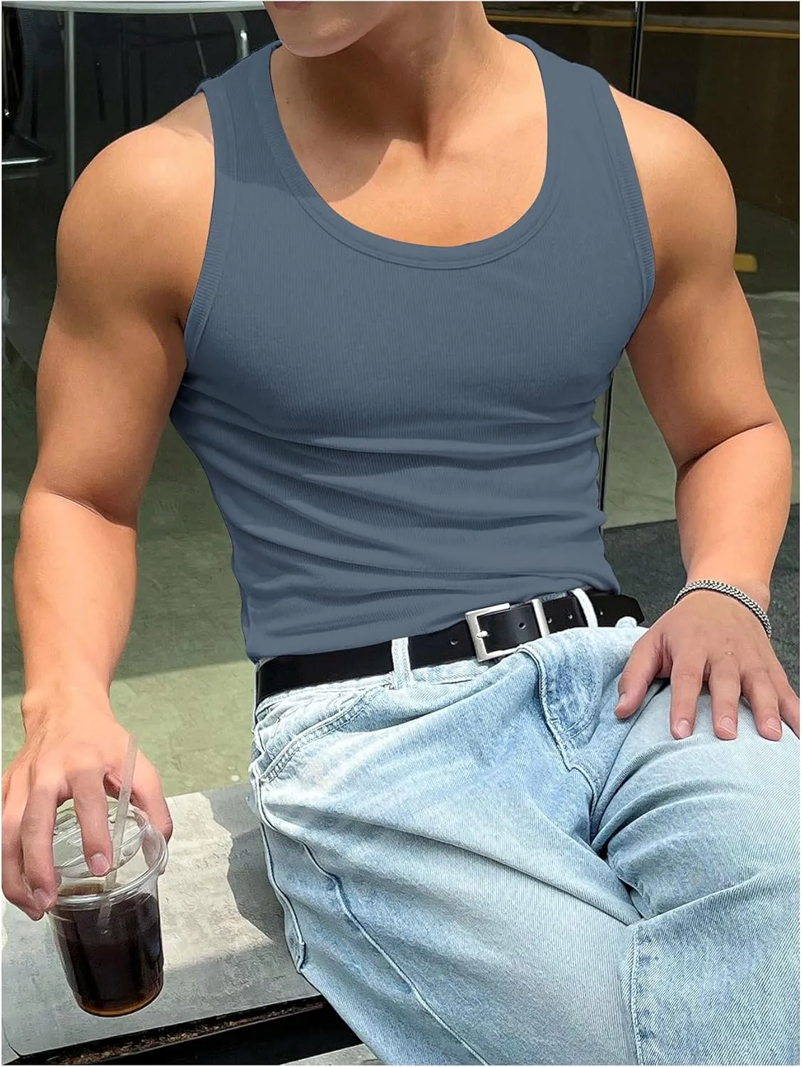COZYEASE Men's Summer Tank Top Scoop Neck Workout Gym Muscle Tank T-Shirt Sleeveless Undershirt
