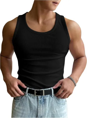 COZYEASE Men's Summer Tank Top Scoop Neck Workout Gym Muscle Tank T-Shirt Sleeveless Undershirt