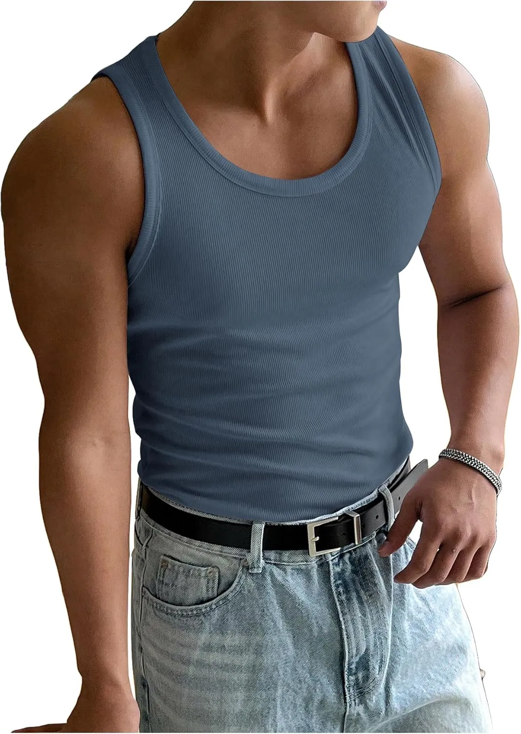 COZYEASE Men's Summer Tank Top Scoop Neck Workout Gym Muscle Tank T-Shirt Sleeveless Undershirt