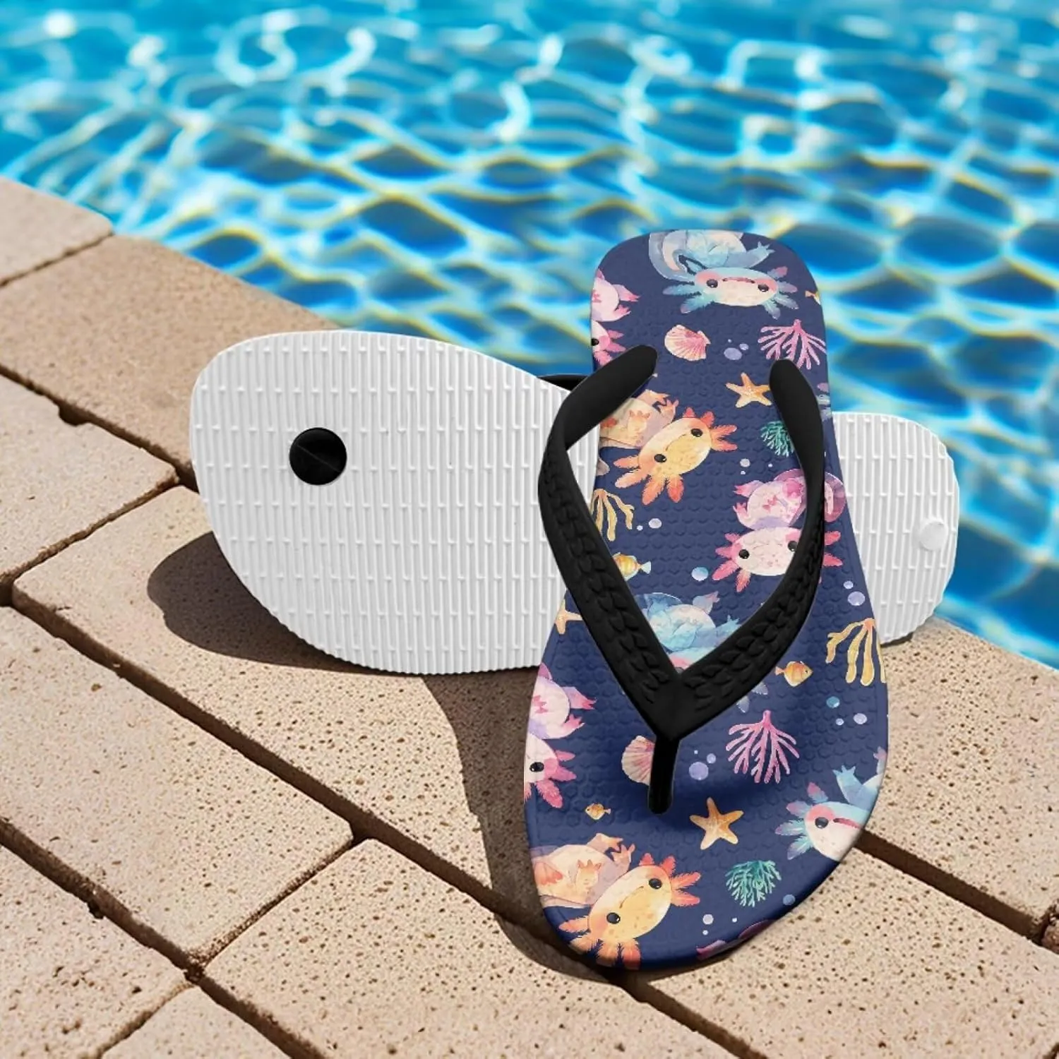 Cute Axolotl Kids Sandals Flip Flops Girls Shower House Slippers Soft Cushion Foam Summer Sandals