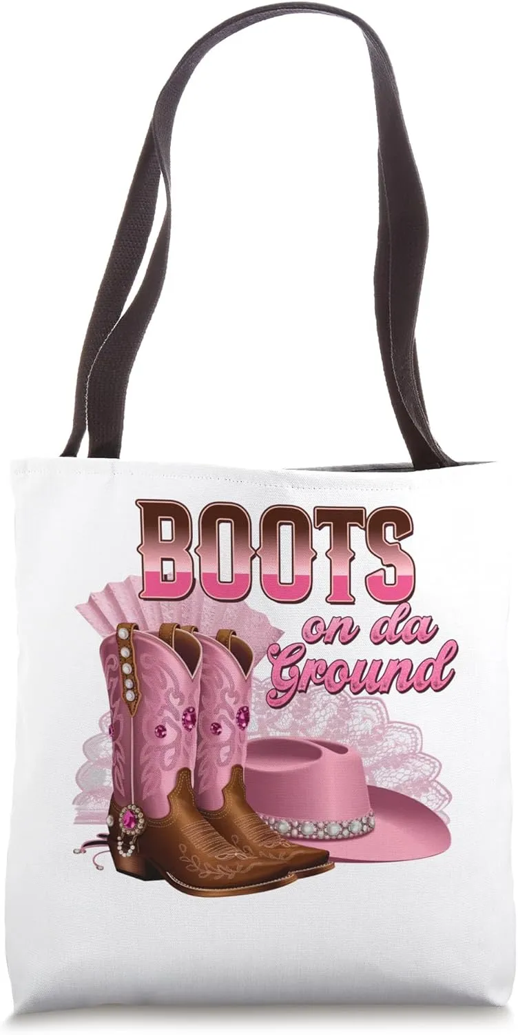 Cute Cowgirl Boots On The Ground Linedance Western Cowboy Tote Bag