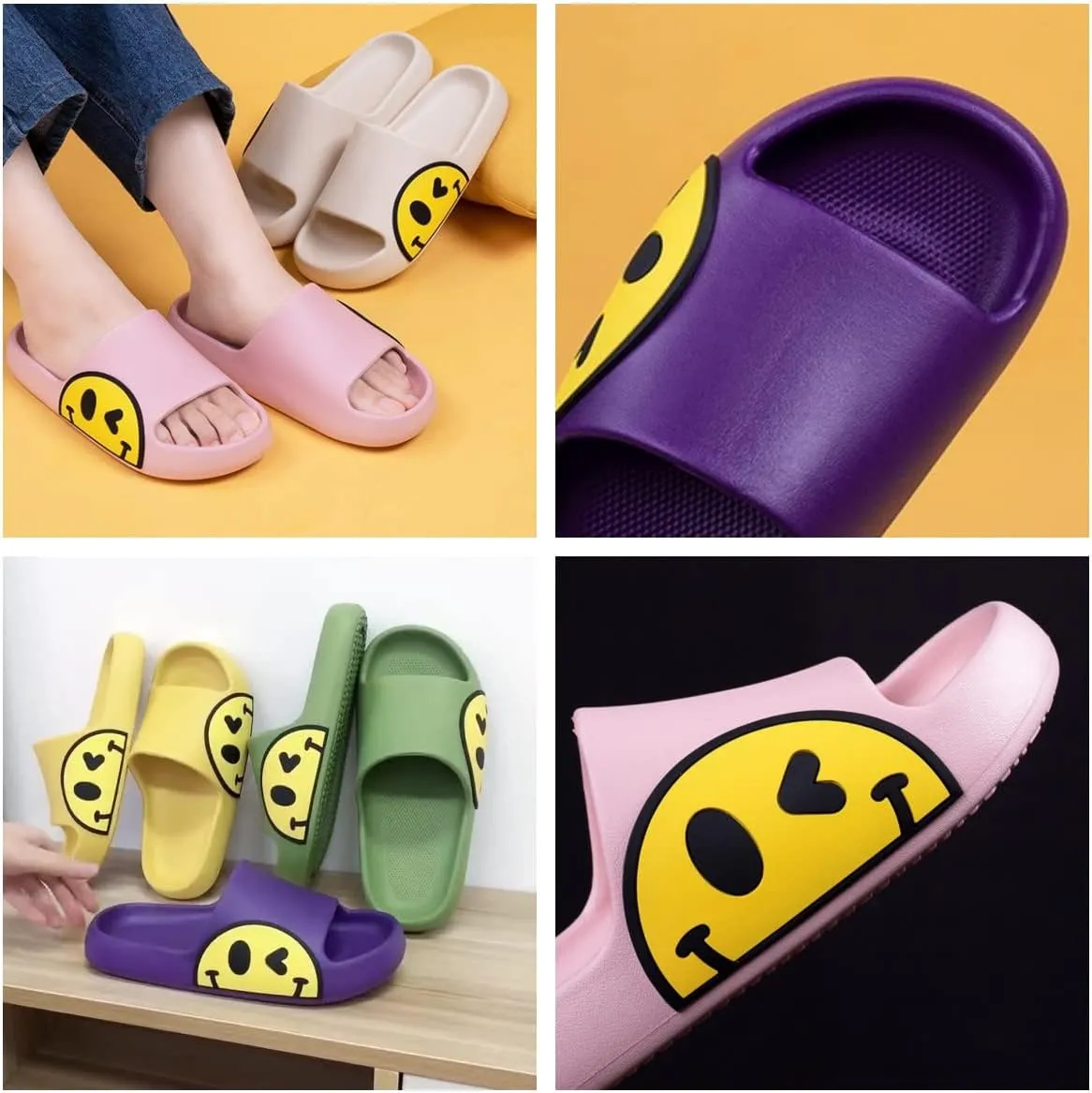 Cute Happy Face Slippers for Women Men, Retro Soft Plush Warm Cushioned Lightweight Non-Slip House Slippers Cozy Indoor Outdoor Slippers