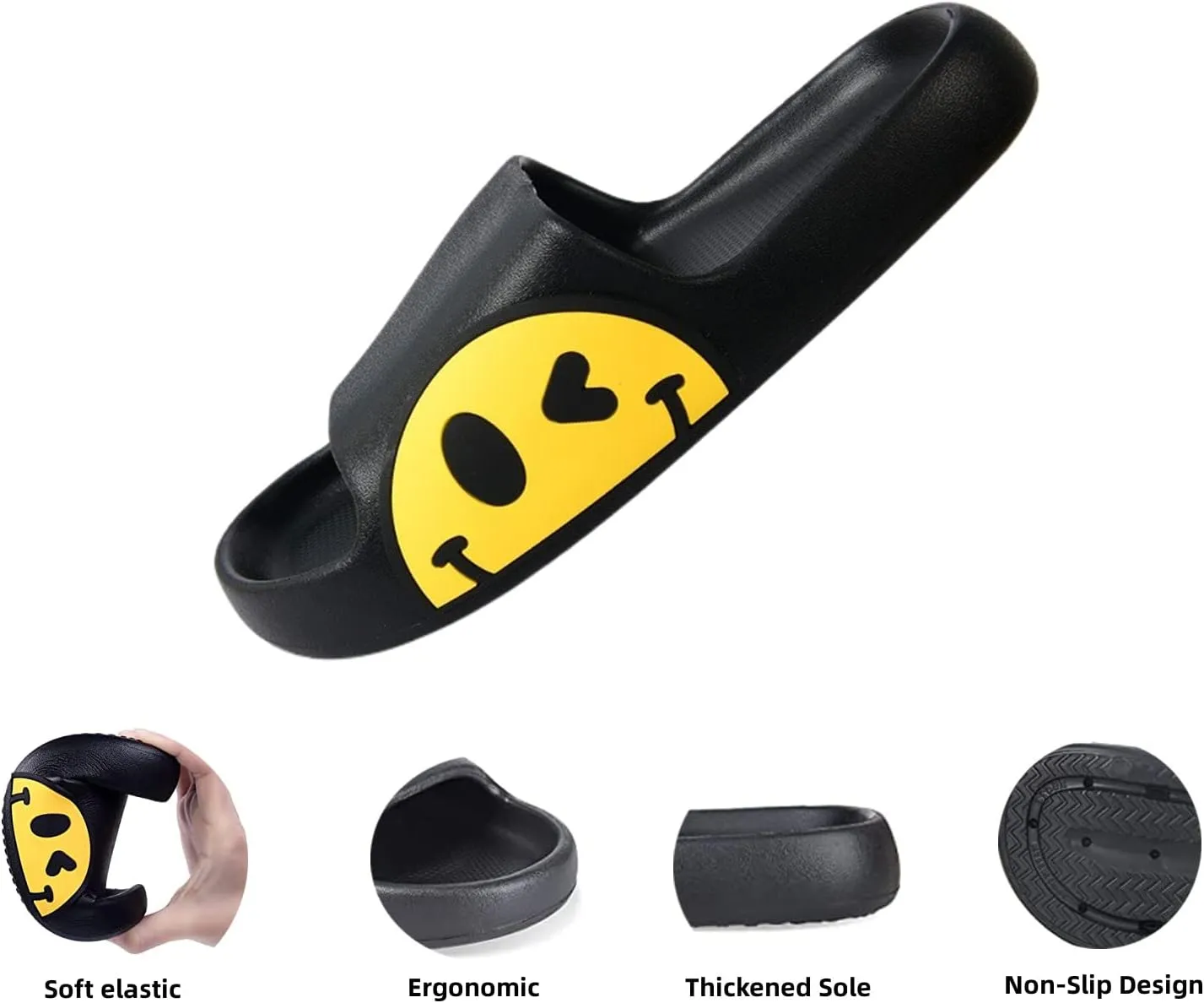 Cute Happy Face Slippers for Women Men, Retro Soft Plush Warm Cushioned Lightweight Non-Slip House Slippers Cozy Indoor Outdoor Slippers