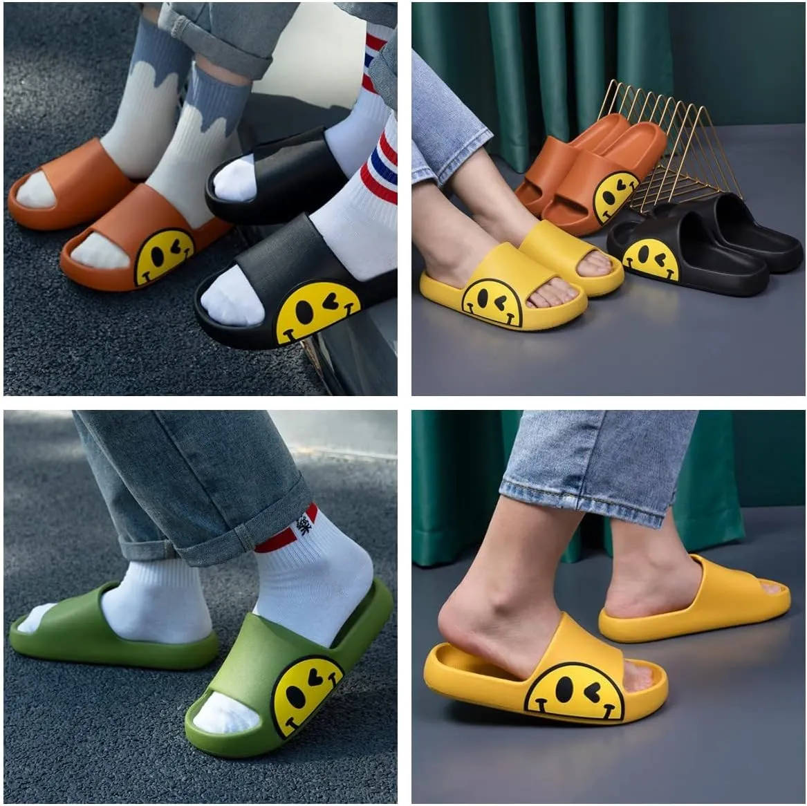 Cute Happy Face Slippers for Women Men, Retro Soft Plush Warm Cushioned Lightweight Non-Slip House Slippers Cozy Indoor Outdoor Slippers