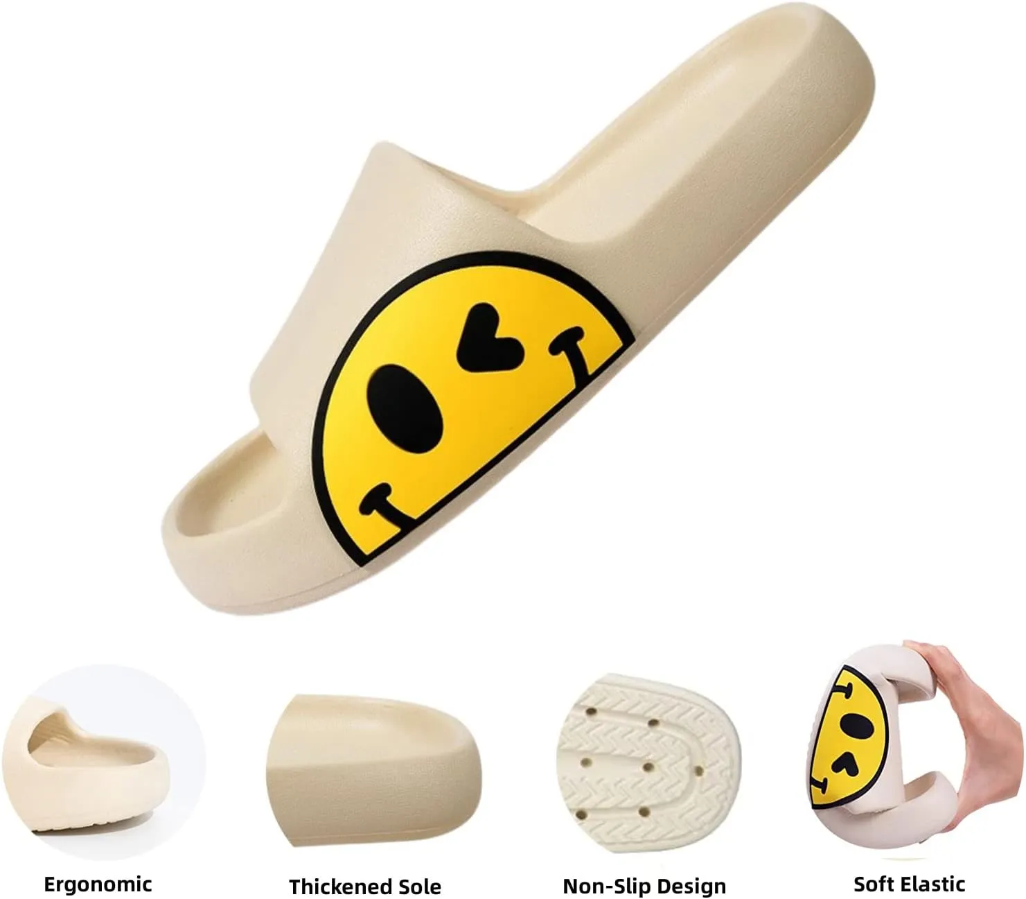 Cute Happy Face Slippers for Women Men, Retro Soft Plush Warm Cushioned Lightweight Non-Slip House Slippers Cozy Indoor Outdoor Slippers