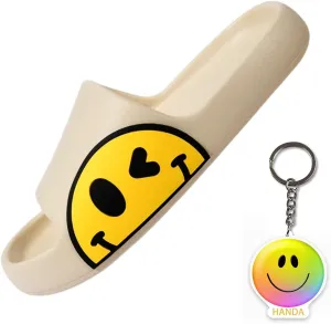 Cute Happy Face Slippers for Women Men, Retro Soft Plush Warm Cushioned Lightweight Non-Slip House Slippers Cozy Indoor Outdoor Slippers