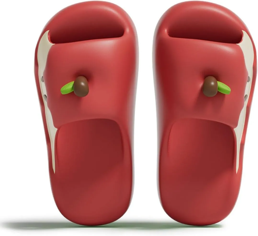 Cute Soft Apple Fruit Sandals for Women Korean Thick Sole Cartoon Slippers Non-Slip Slides Girly Gift Indoor Outdoor
