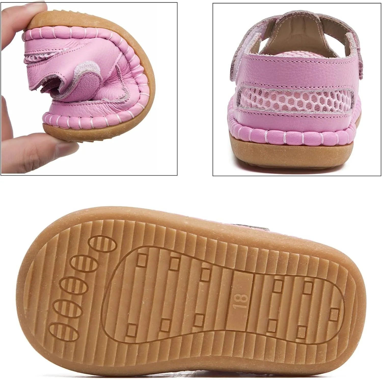 DADAWEN Boy's Girl's Leather Closed Toe Summer Athletic Sandals Baby Toddler Lightweight Non-Slip Soft Sole Outdoor Walking Shoes