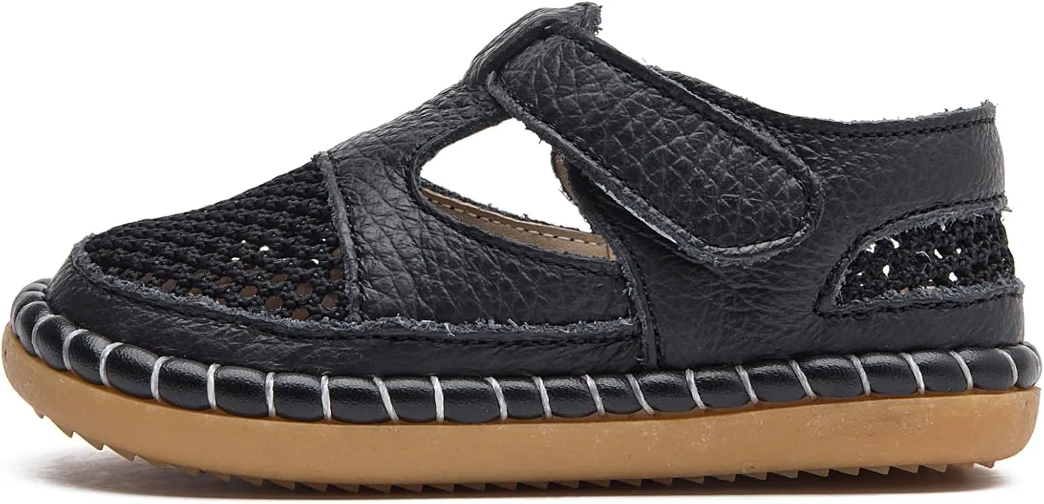 DADAWEN Boy's Girl's Leather Closed Toe Summer Athletic Sandals Baby Toddler Lightweight Non-Slip Soft Sole Outdoor Walking Shoes