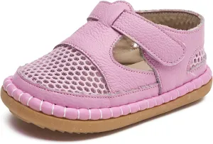 DADAWEN Boy's Girl's Leather Closed Toe Summer Athletic Sandals Baby Toddler Lightweight Non-Slip Soft Sole Outdoor Walking Shoes