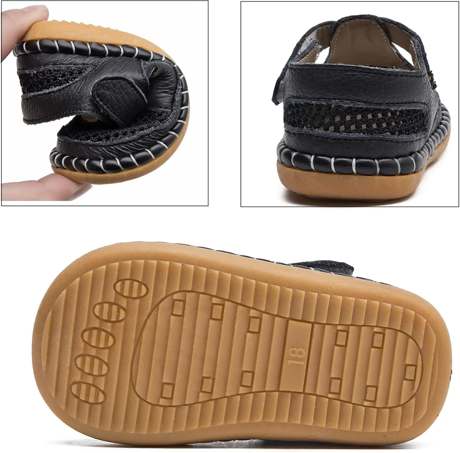 DADAWEN Boy's Girl's Leather Closed Toe Summer Athletic Sandals Baby Toddler Lightweight Non-Slip Soft Sole Outdoor Walking Shoes