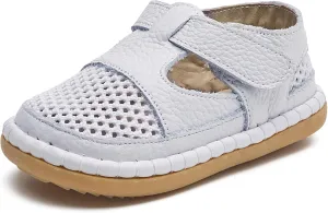 DADAWEN Boy's Girl's Leather Closed Toe Summer Athletic Sandals Baby Toddler Lightweight Non-Slip Soft Sole Outdoor Walking Shoes