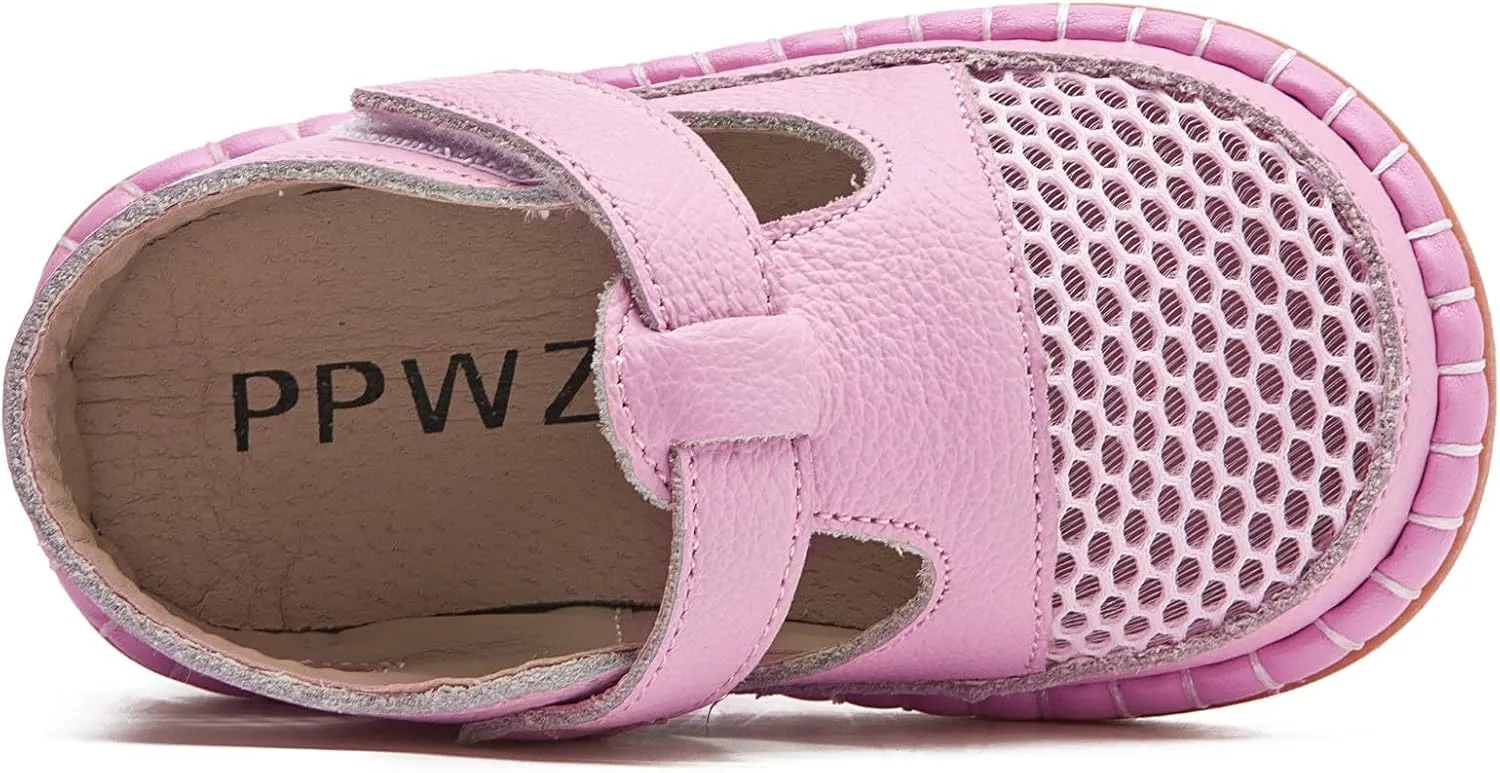 DADAWEN Boy's Girl's Leather Closed Toe Summer Athletic Sandals Baby Toddler Lightweight Non-Slip Soft Sole Outdoor Walking Shoes