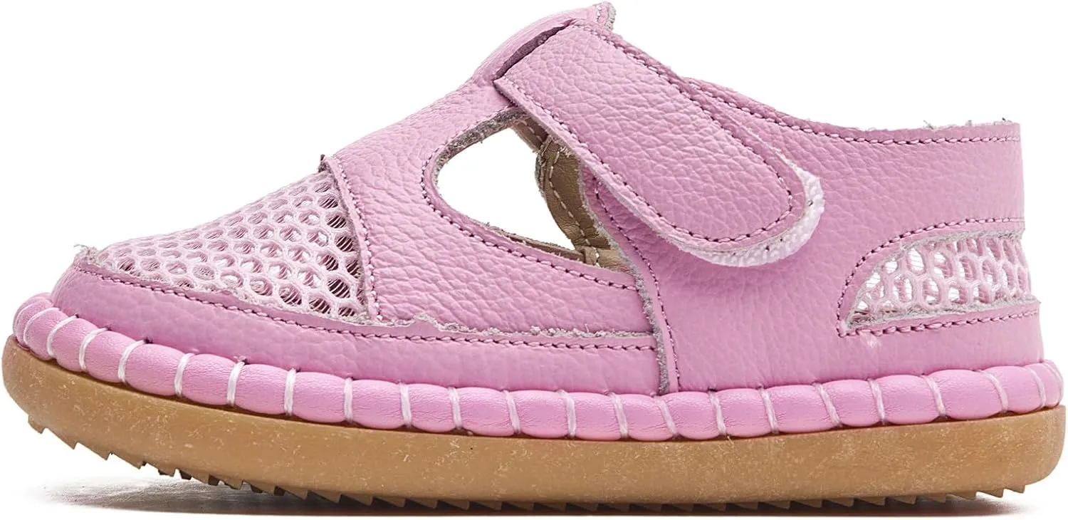 DADAWEN Boy's Girl's Leather Closed Toe Summer Athletic Sandals Baby Toddler Lightweight Non-Slip Soft Sole Outdoor Walking Shoes