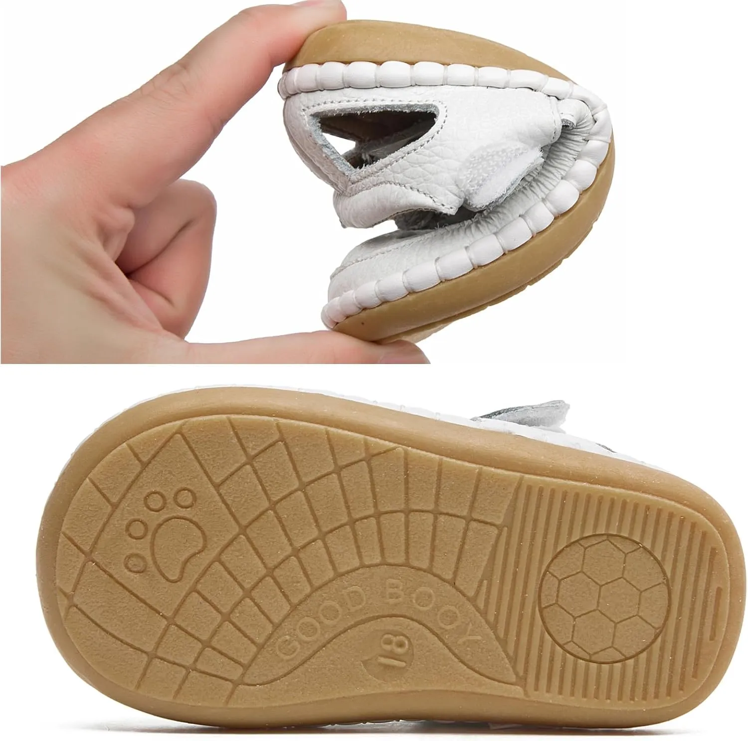DADAWEN Toddler Girls Leather Closed Toe Summer Sandals Lightweight Non-Slip Soft Sole Cute Flat Shoes Baby Flower Girl Shoes