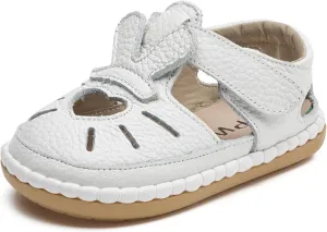 DADAWEN Toddler Girls Leather Closed Toe Summer Sandals Lightweight Non-Slip Soft Sole Cute Flat Shoes Baby Flower Girl Shoes