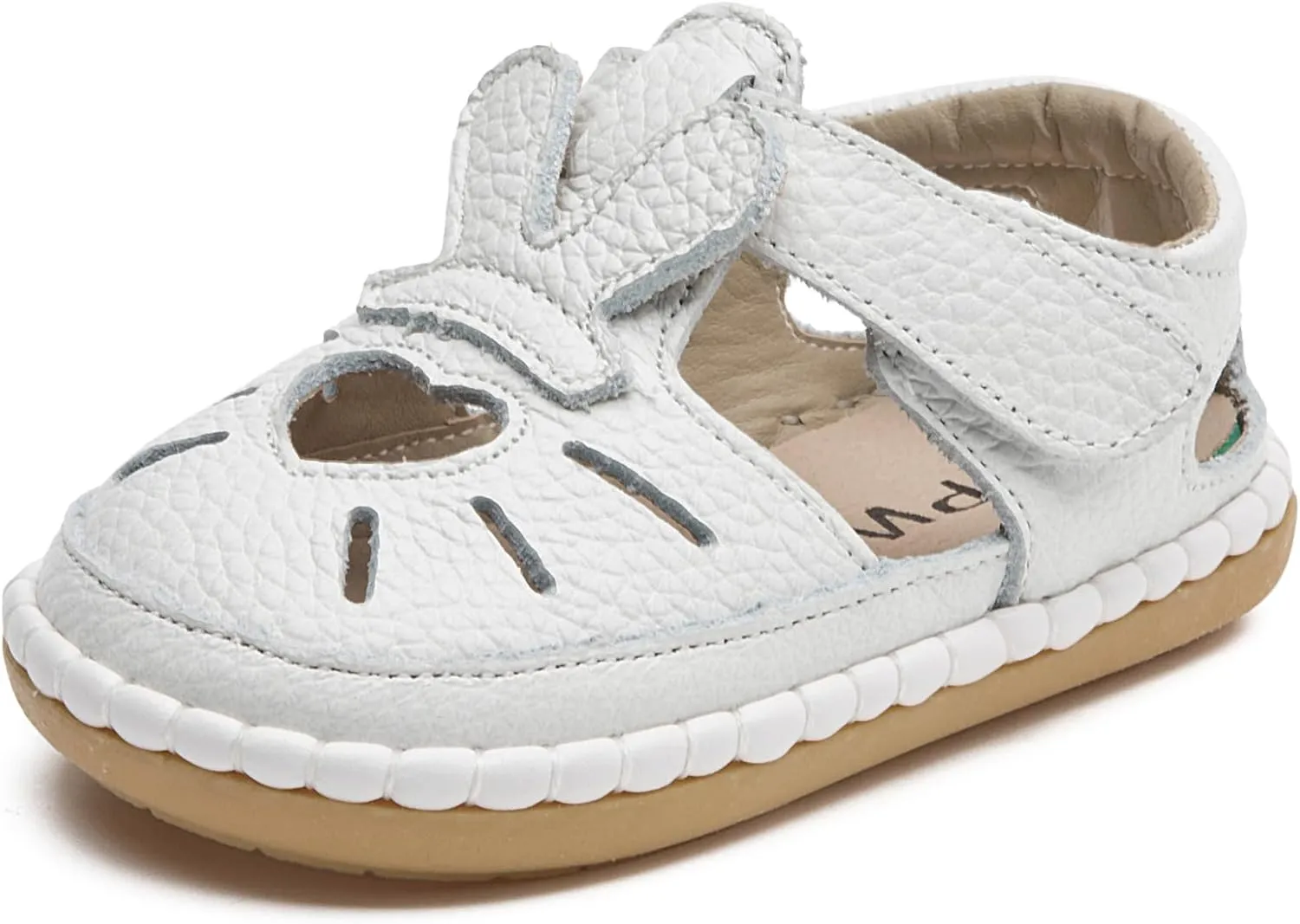 DADAWEN Toddler Girls Leather Closed Toe Summer Sandals Lightweight Non-Slip Soft Sole Cute Flat Shoes Baby Flower Girl Shoes
