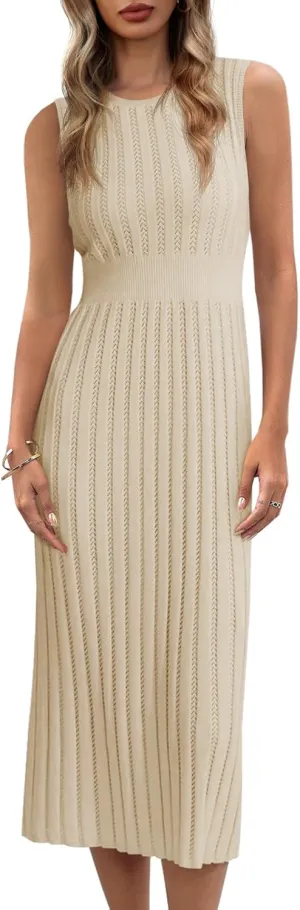Danedvi Women's Knit Midi Tank Dress 2025 Summer Sleeveless Ribbed Crew Neck Bodycon Casual Basic Going Out Dresses