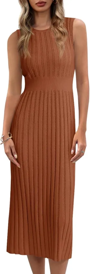 Danedvi Women's Knit Midi Tank Dress 2025 Summer Sleeveless Ribbed Crew Neck Bodycon Casual Basic Going Out Dresses