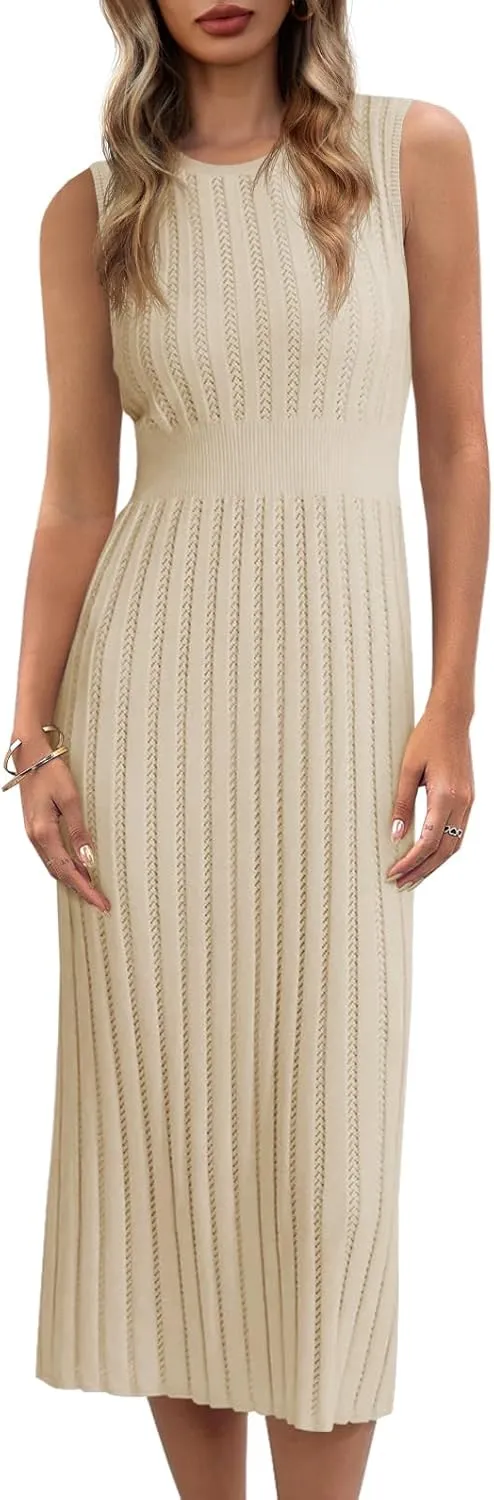 Danedvi Women's Knit Midi Tank Dress 2025 Summer Sleeveless Ribbed Crew Neck Bodycon Casual Basic Going Out Dresses