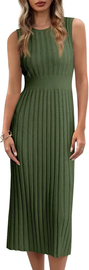 Danedvi Women's Knit Midi Tank Dress 2025 Summer Sleeveless Ribbed Crew Neck Bodycon Casual Basic Going Out Dresses