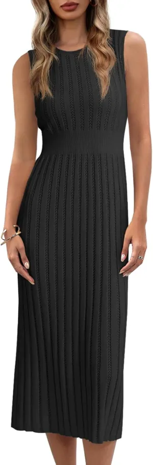 Danedvi Women's Knit Midi Tank Dress 2025 Summer Sleeveless Ribbed Crew Neck Bodycon Casual Basic Going Out Dresses