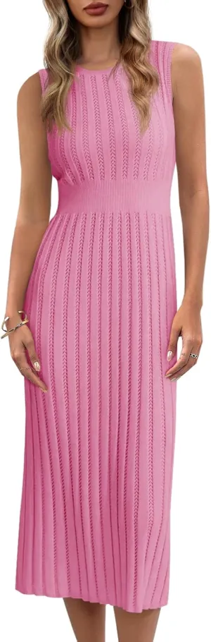 Danedvi Women's Knit Midi Tank Dress 2025 Summer Sleeveless Ribbed Crew Neck Bodycon Casual Basic Going Out Dresses