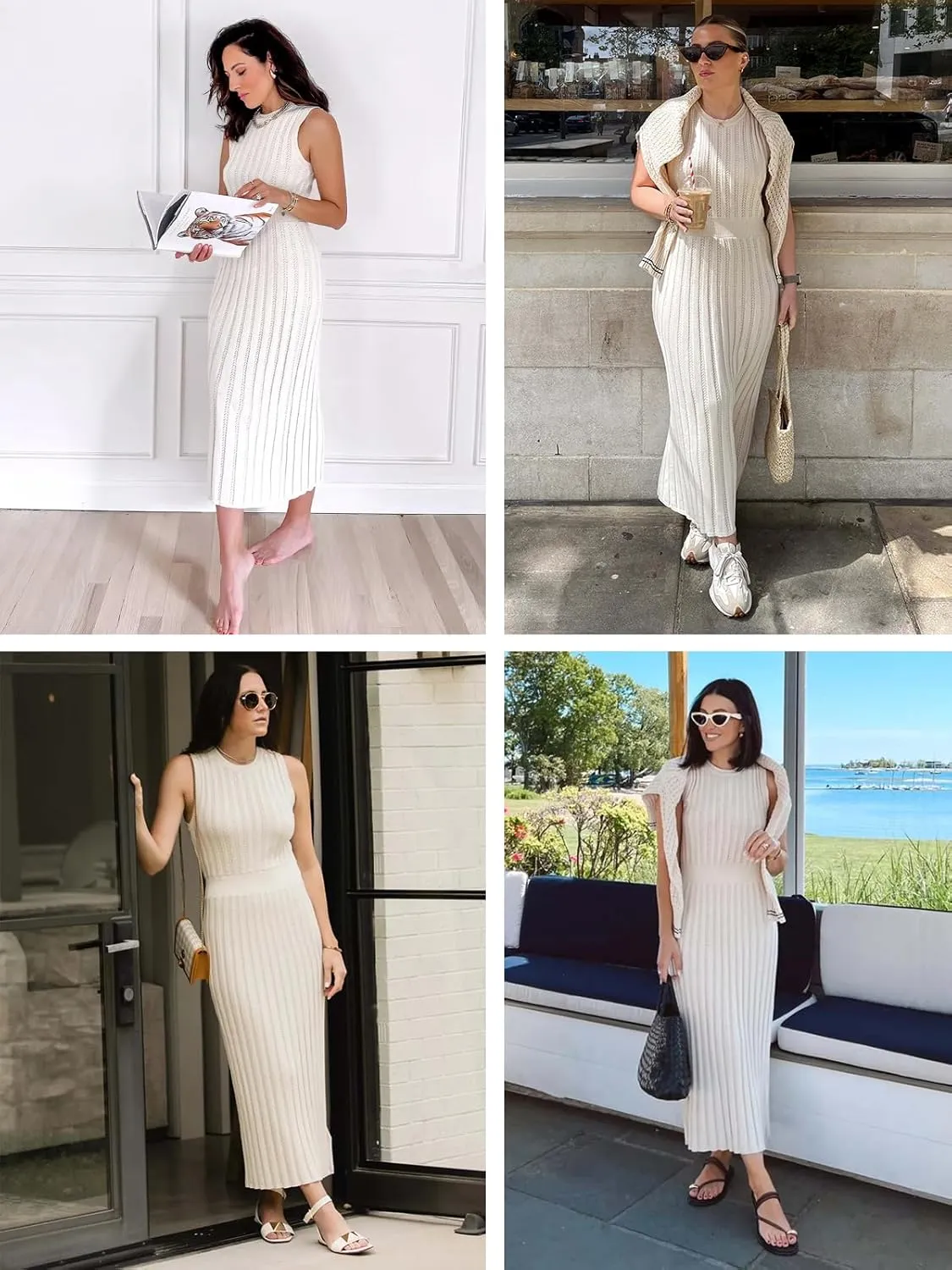 Danedvi Women's Knit Midi Tank Dress 2025 Summer Sleeveless Ribbed Crew Neck Bodycon Casual Basic Going Out Dresses