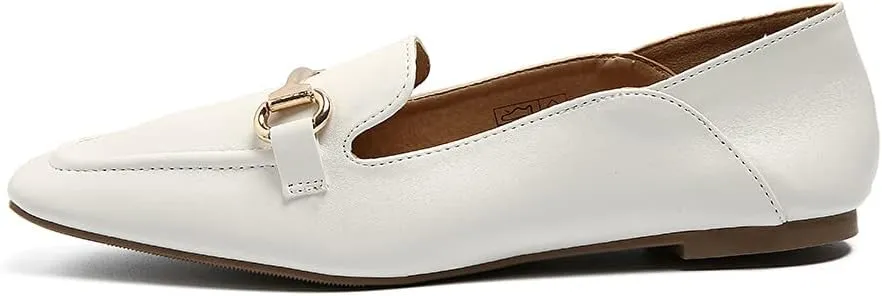 Dcfodk Women's Classic Leather Loafers Casual Slip On Flats Comfort Driving Office Loafer Shoes，Black & White