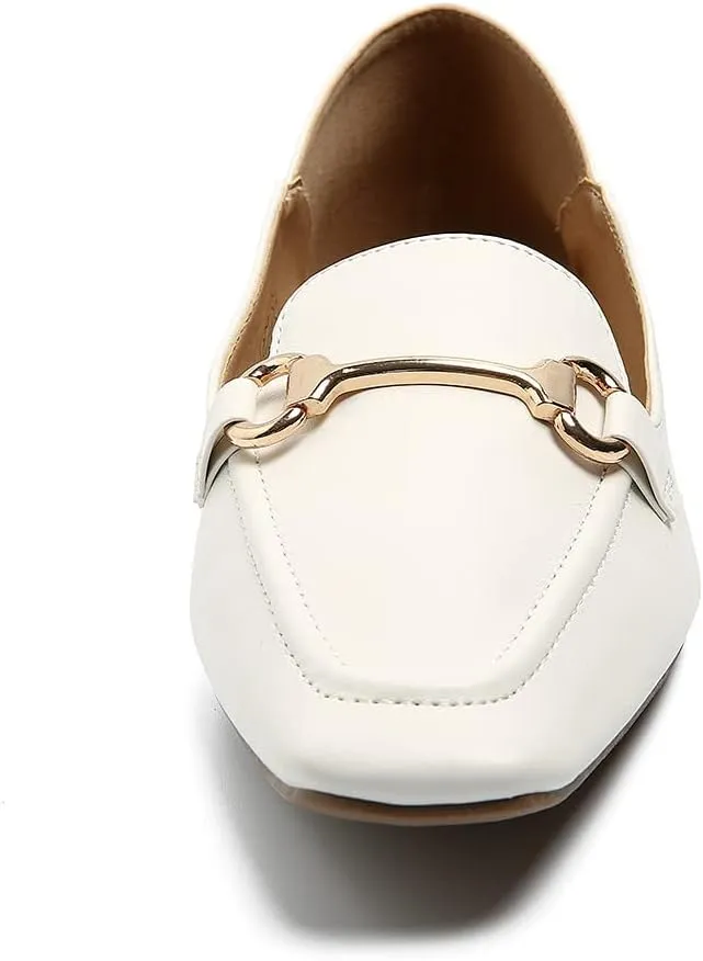Dcfodk Women's Classic Leather Loafers Casual Slip On Flats Comfort Driving Office Loafer Shoes，Black & White