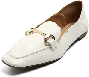 Dcfodk Women's Classic Leather Loafers Casual Slip On Flats Comfort Driving Office Loafer Shoes，Black & White