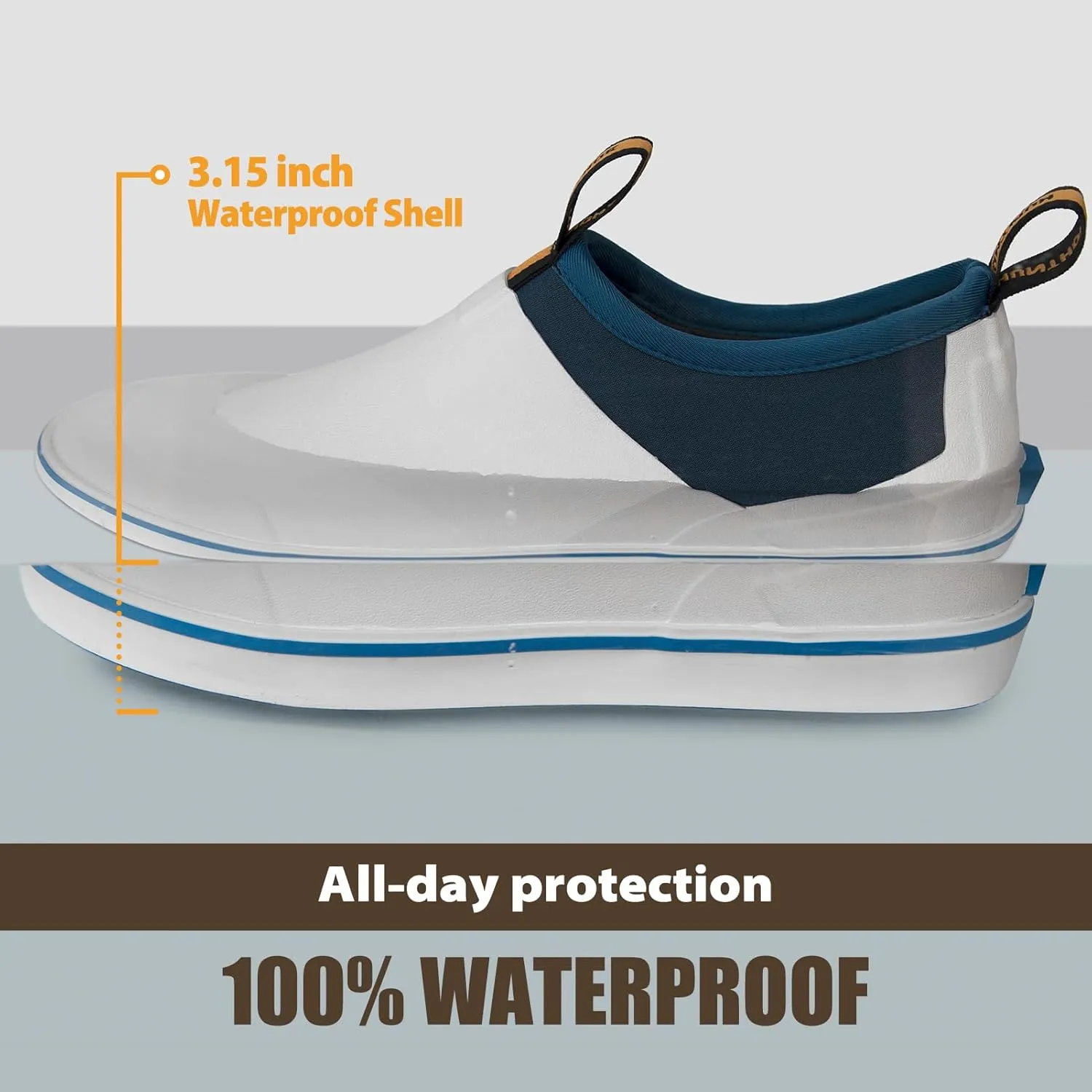 Deck Shoes Waterproof Rubber Boots with Non-Slip Rain Shoes for Fishing, Boating, Gardening, Walking - for Men