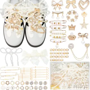 Deinduser 339 Pcs Shoe Charms for Sneakers, Junk Socks Charms Kit for Women, Bling Junk Sneaker Charm Set, Gold Shoelace Charm with Pearl Bows and Letters