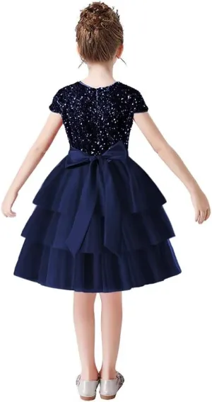 dideyttawl Knee Length Tiered Layered Tulle Flower Girls Dress Velvet Sequin Top Puffy Skirt Junior Bridesmaid Dresses