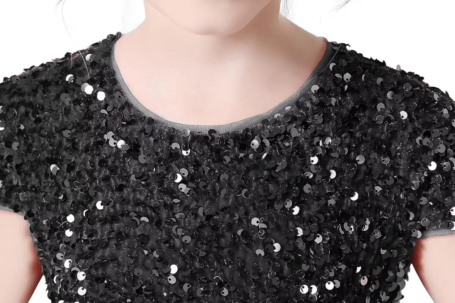 dideyttawl Short Flower Girls Dress Short Sleeves Velvet Sequin Top Tulle Skirt Round Neck Junior Bridesmaid Dresses