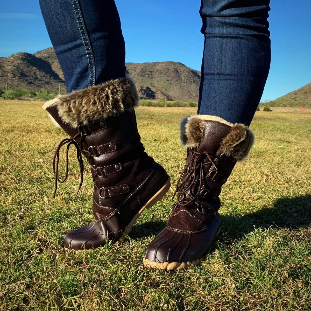 DKSUKO Women's Winter Snow Boots with Warm Fur Waterproof Duck Boots
