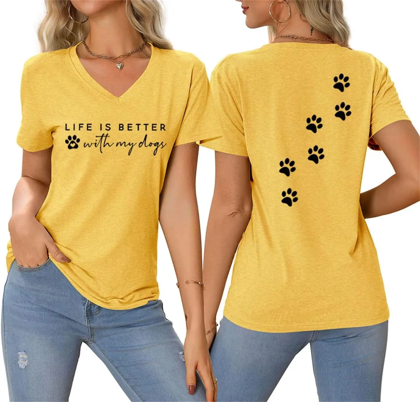 Dog Mom Shirt Women Life is Better with Dogs V Neck Tshirts Cute Dog Paw Graphic Tee Funny Summer Short Sleeve Top