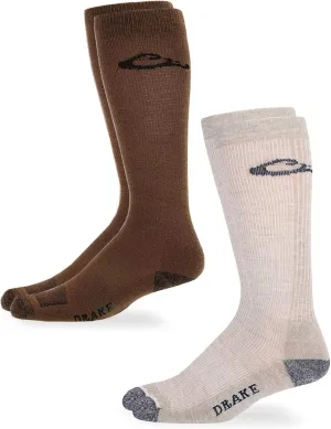 Drake Men's Merino Wool Ultra-dri Seamless Crew Boot Sock System 2 Pair Pack
