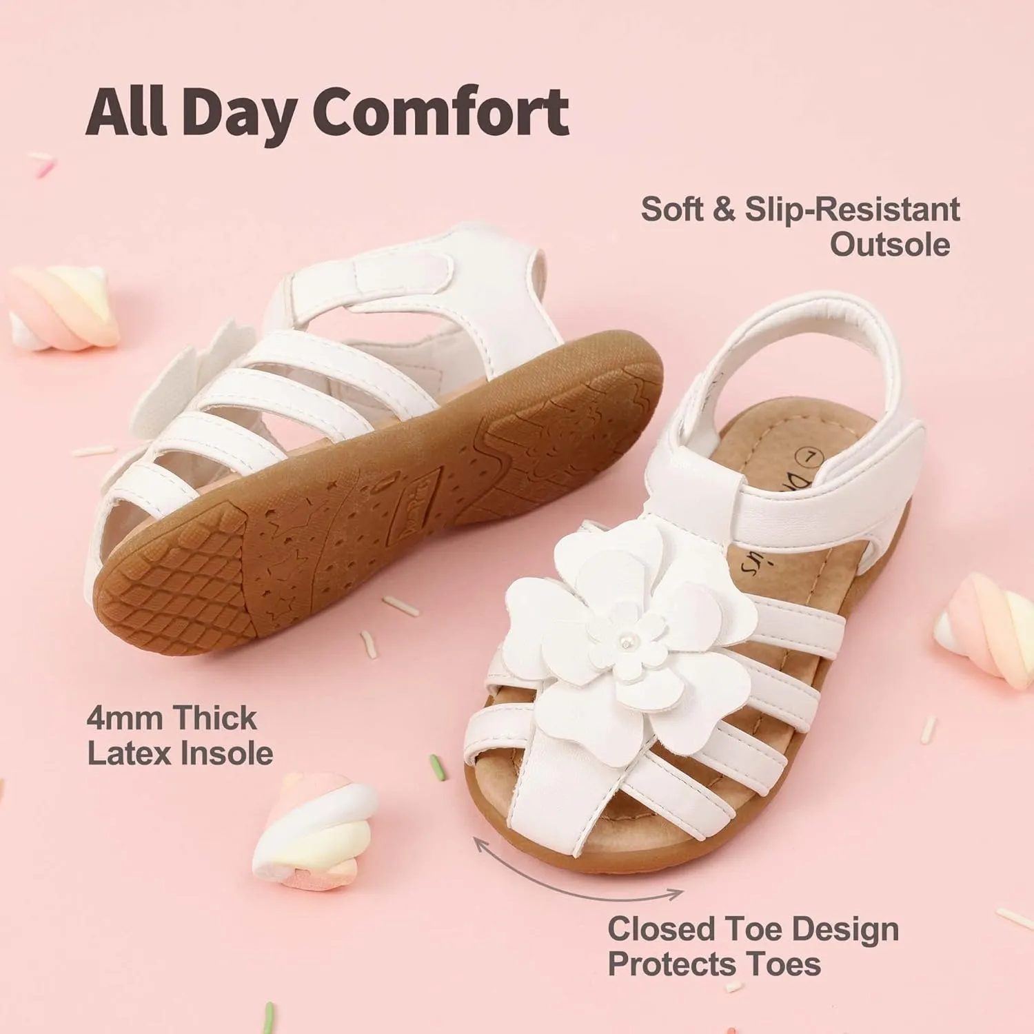 DREAM PAIRS Girls Toddler/Little Kid Closed-Toe Flower Summer Dress Sandals Shoes