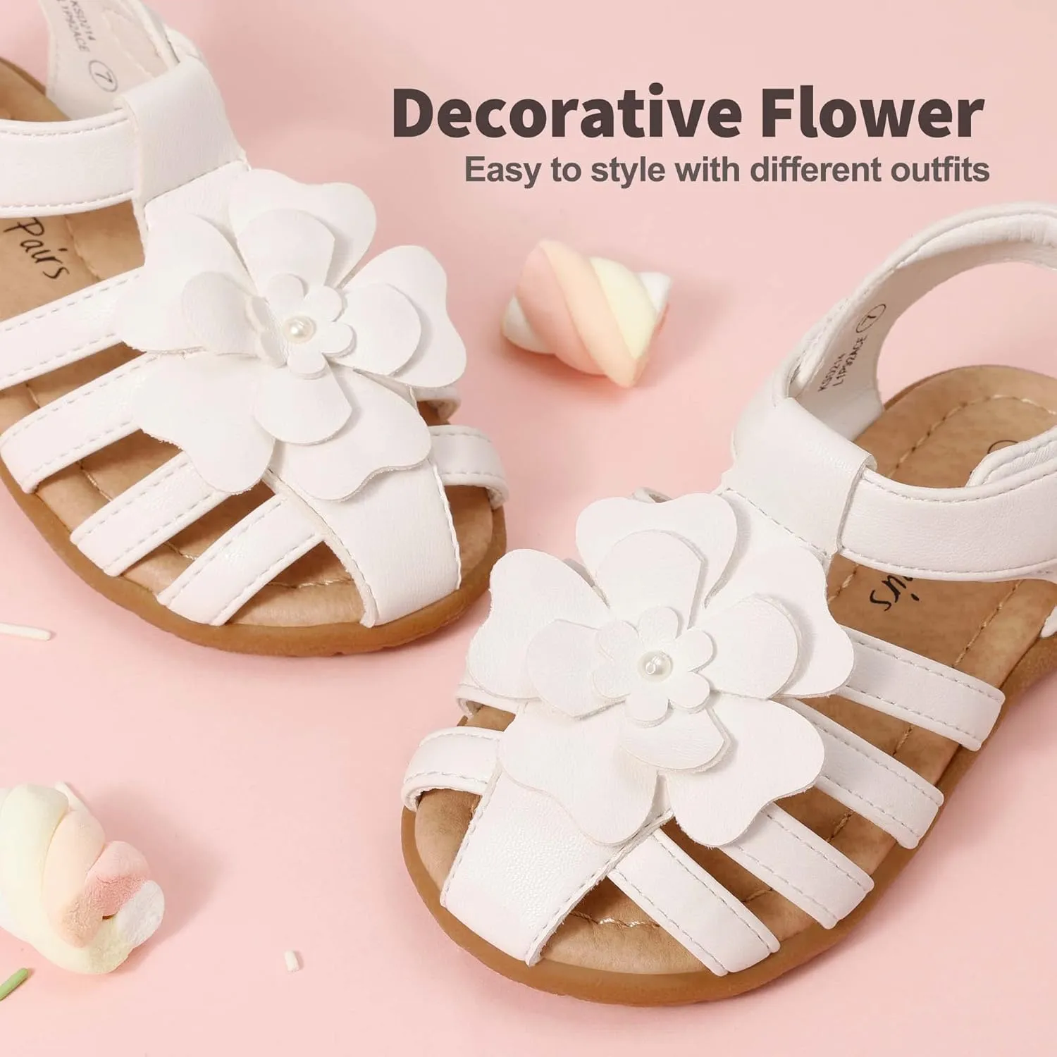 DREAM PAIRS Girls Toddler/Little Kid Closed-Toe Flower Summer Dress Sandals Shoes
