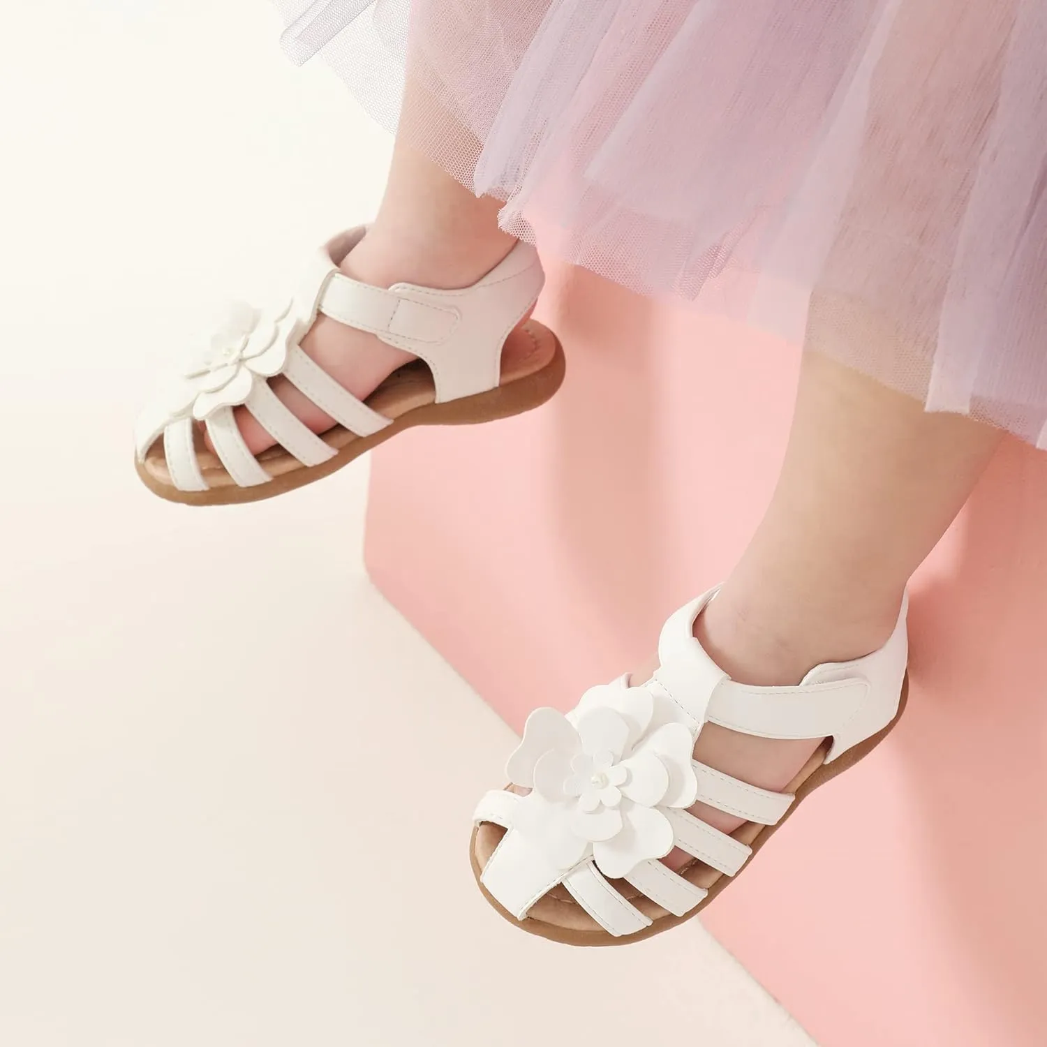 DREAM PAIRS Girls Toddler/Little Kid Closed-Toe Flower Summer Dress Sandals Shoes